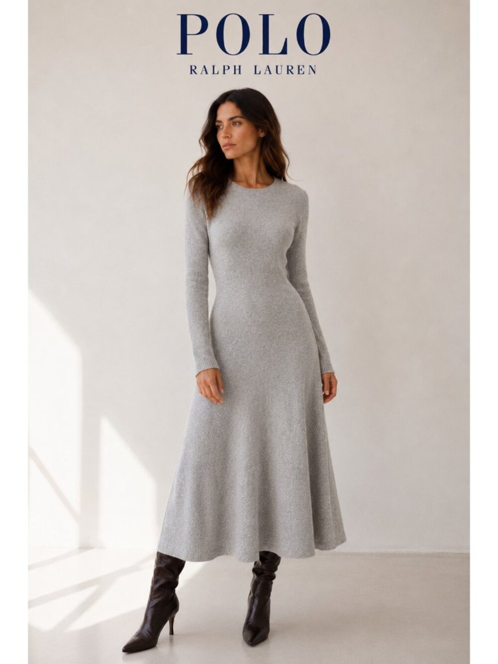 Polo Ralph Lauren 100% Cashmere Gray Maxi Sweater Dress Size M